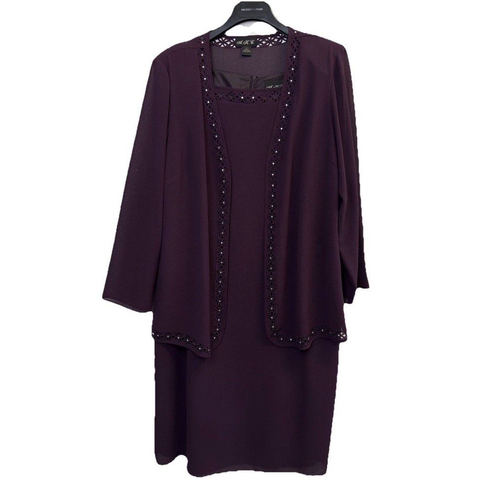 A.K.C. Dress Set Womens 18 Purple Formal Midi Jacket 2 Piece‎ Embroidered